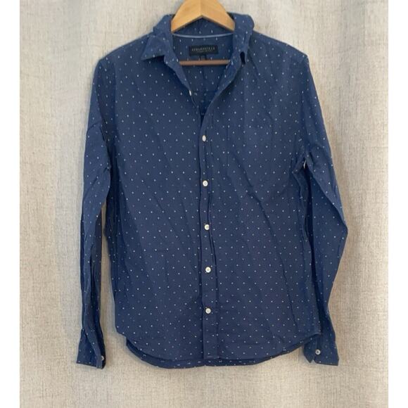 Aeropostale Mens Medium Casual Long Sleeve Button Down Polka Dot Shirt Blue - Picture 1 of 3
